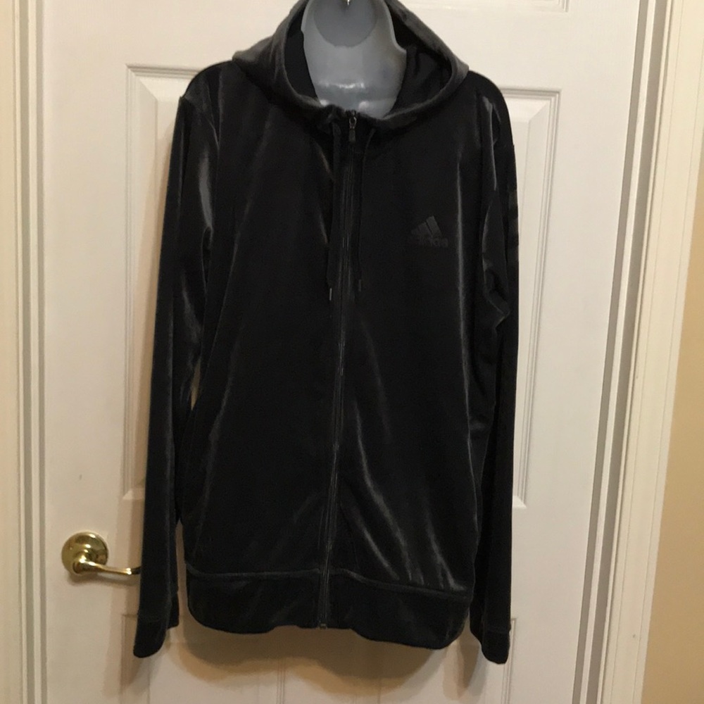 Adidas men’s gray velour zip up jacket with hoodXL
